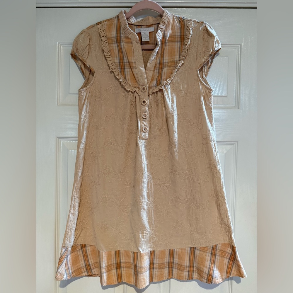 Charlotte Russe Embroidered Plaid Tunic Mini Dress size Large cottagecore boho
